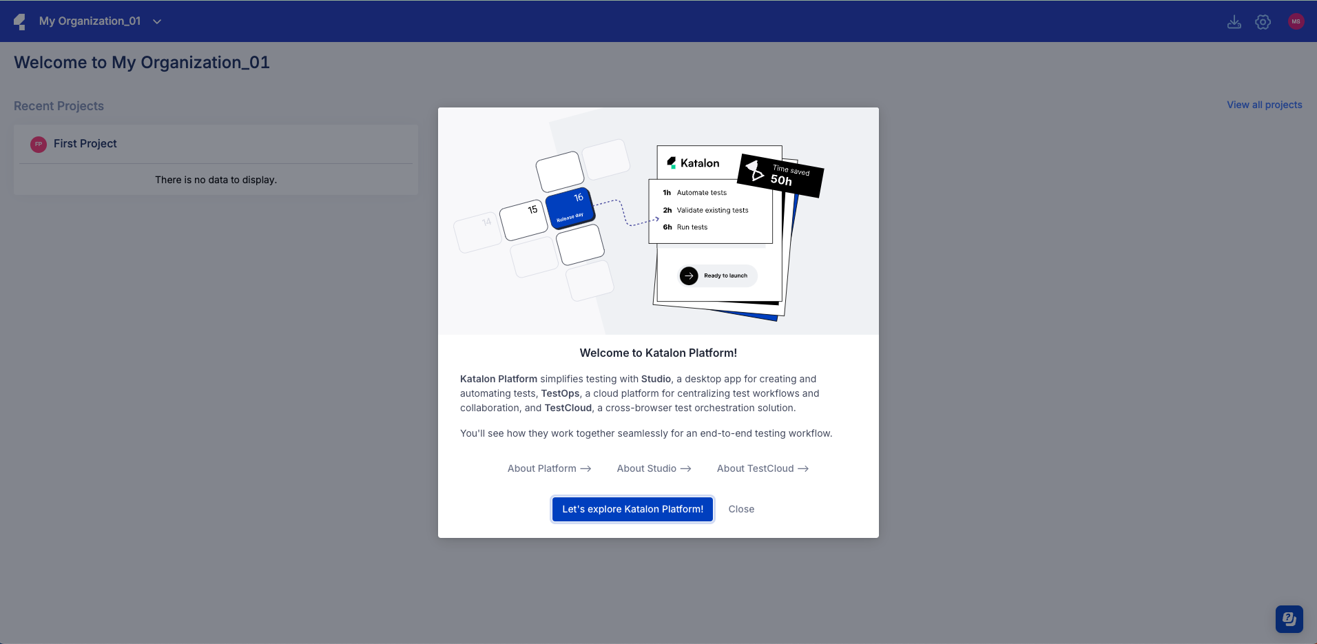 The Katalon Platform dashboard.