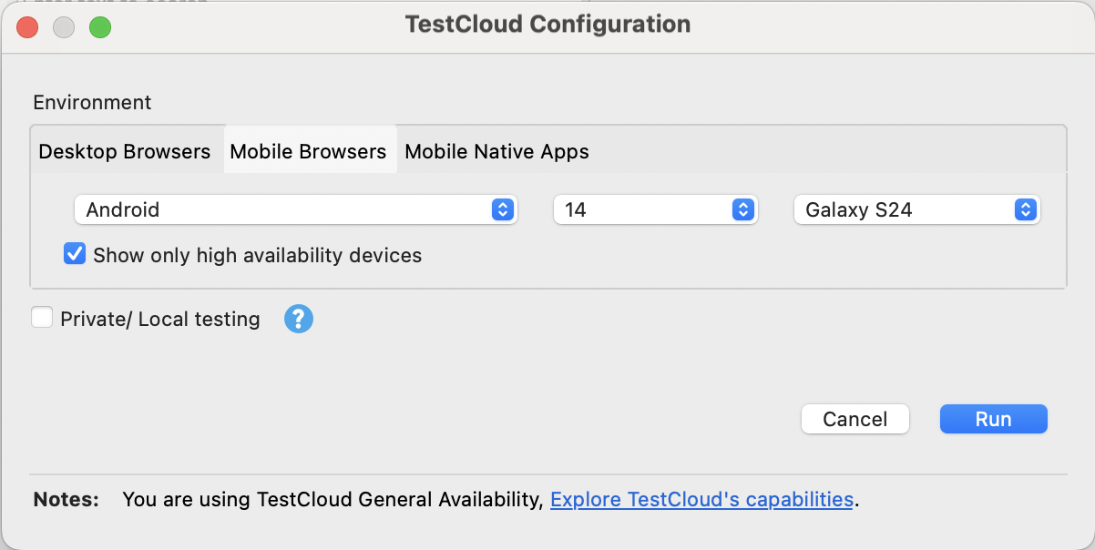 Katalon Studio - TestCloud Configuration dialog