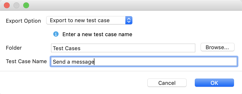 Export and label your new mobile test case.