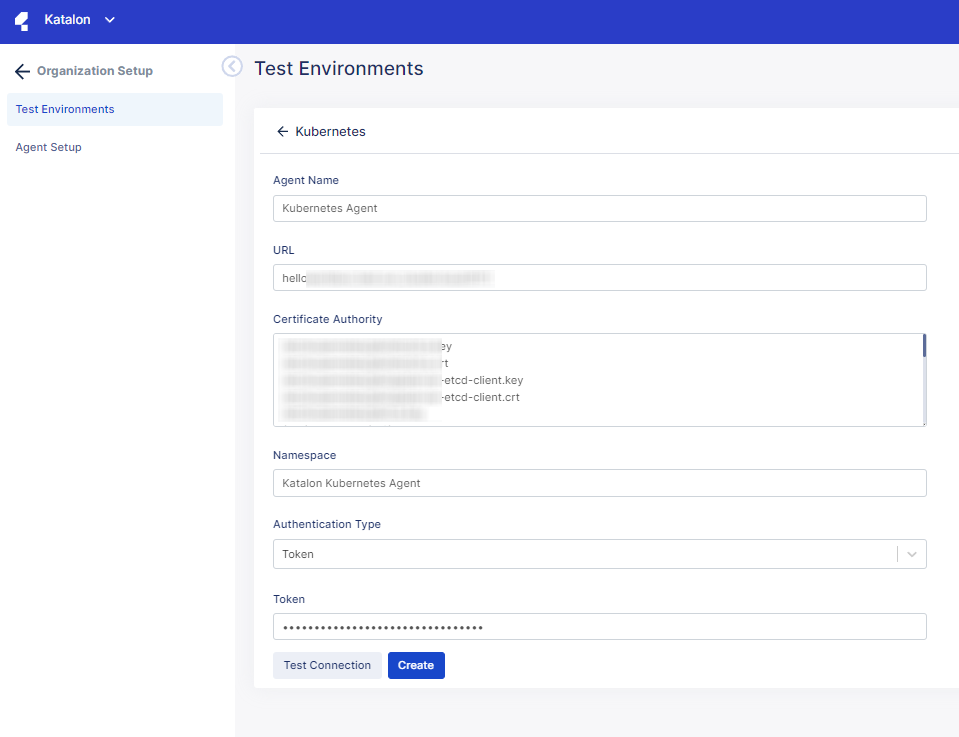 Kubernetes Test Environment setup in Katalon TestOps.