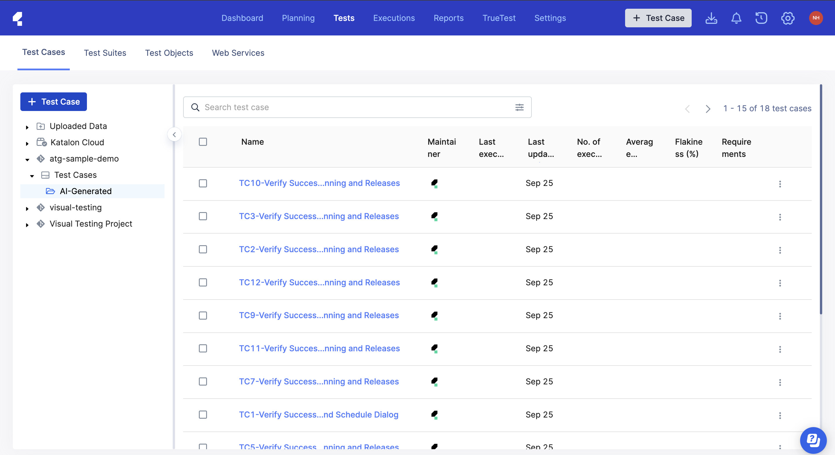 generated test cases