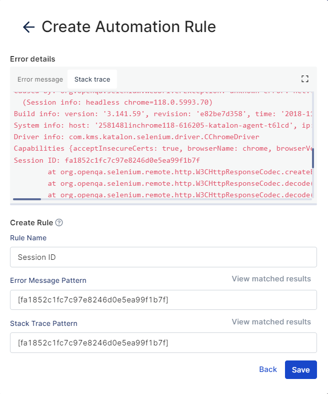 The Automation Rule settings in the Report Defect dialog