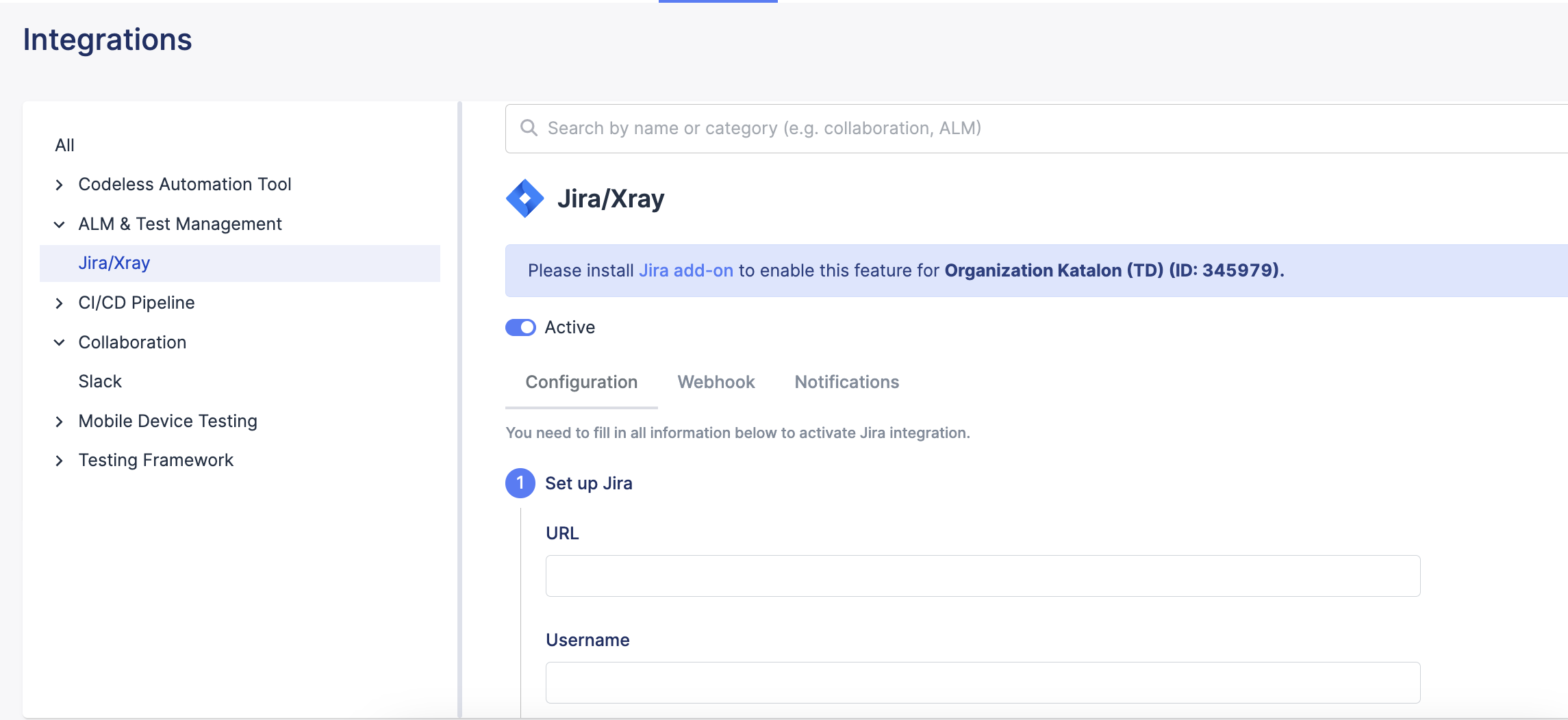 Select Jira integration in TestOps