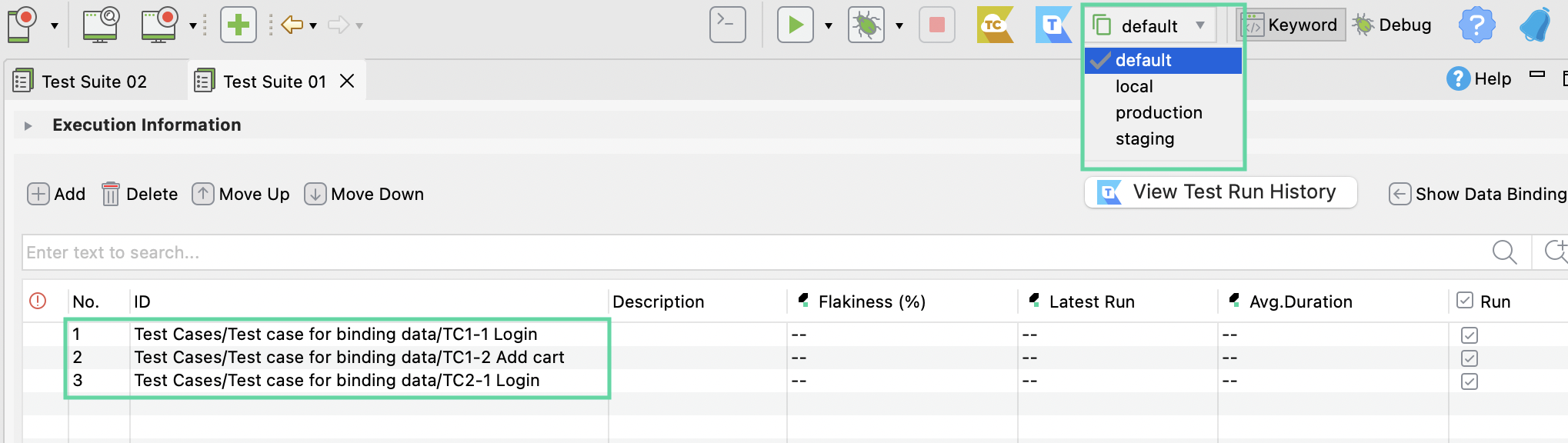 global variables in test suite