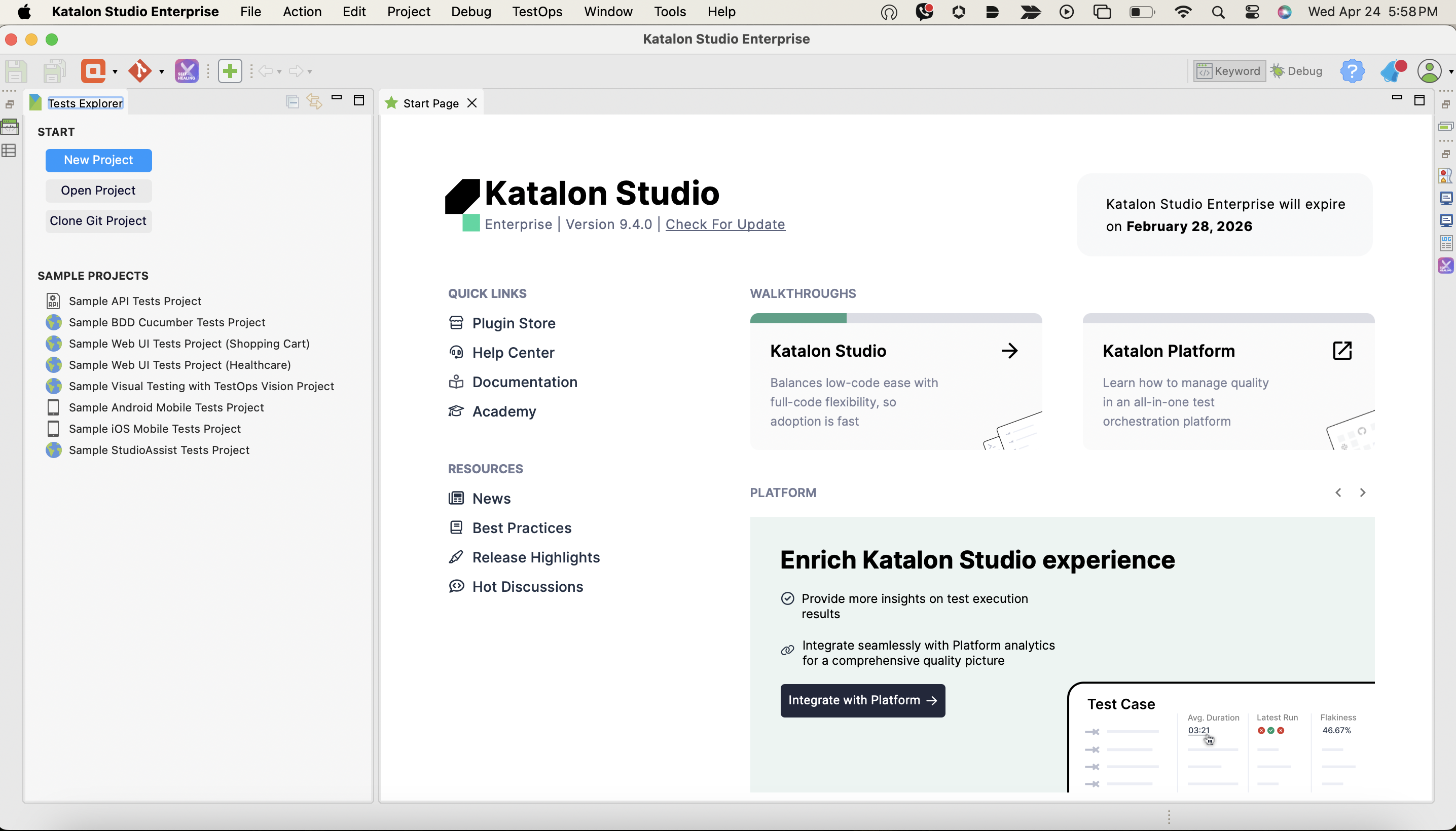 The Katalon Studio Enterprise interface.