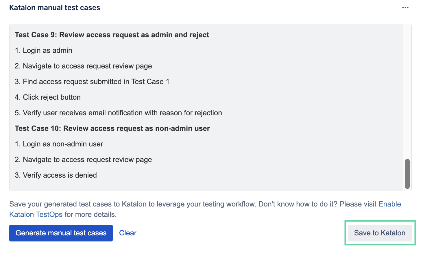 Save your manual test case to Katalon TestOps.