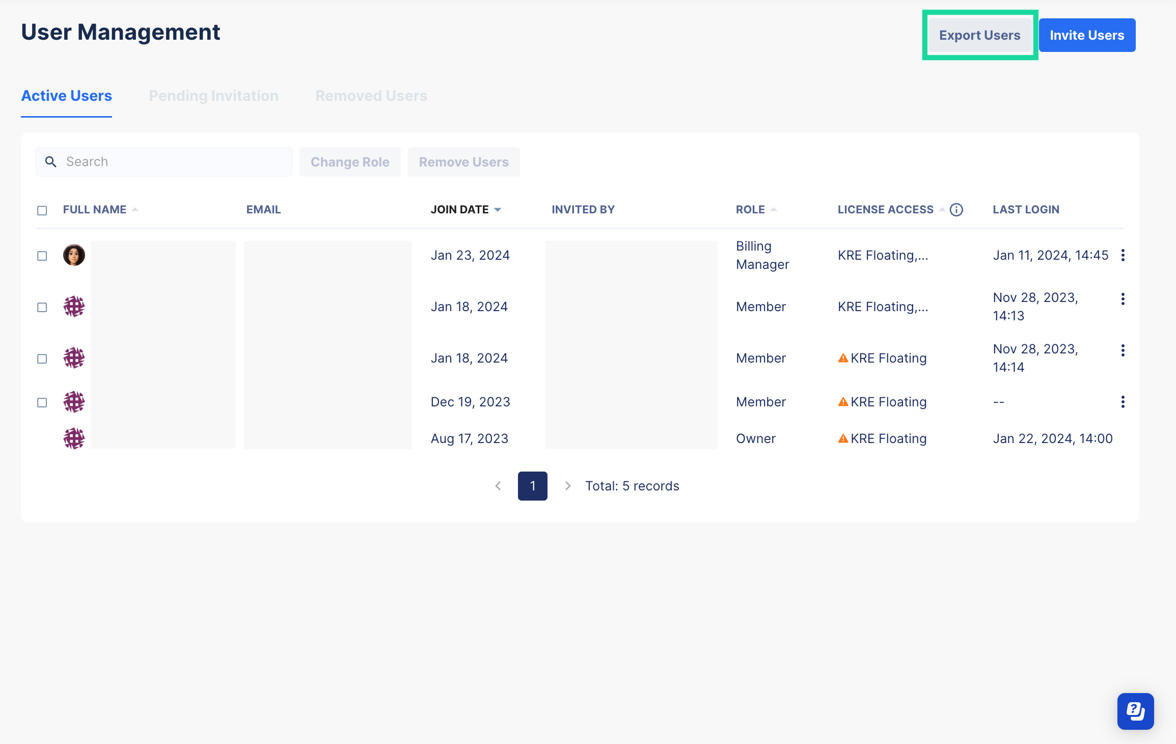 Export user list
