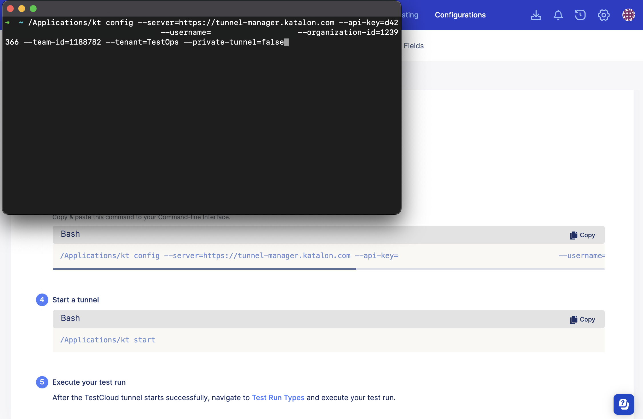 configure testcloud tunnel client