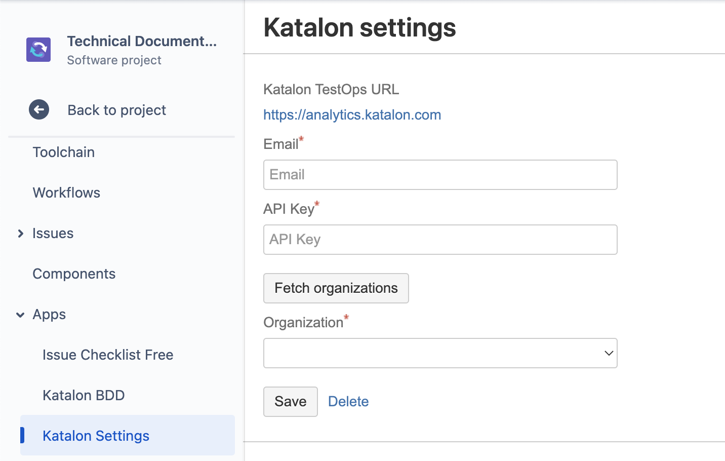 Configure Katalon settings in Jira Software