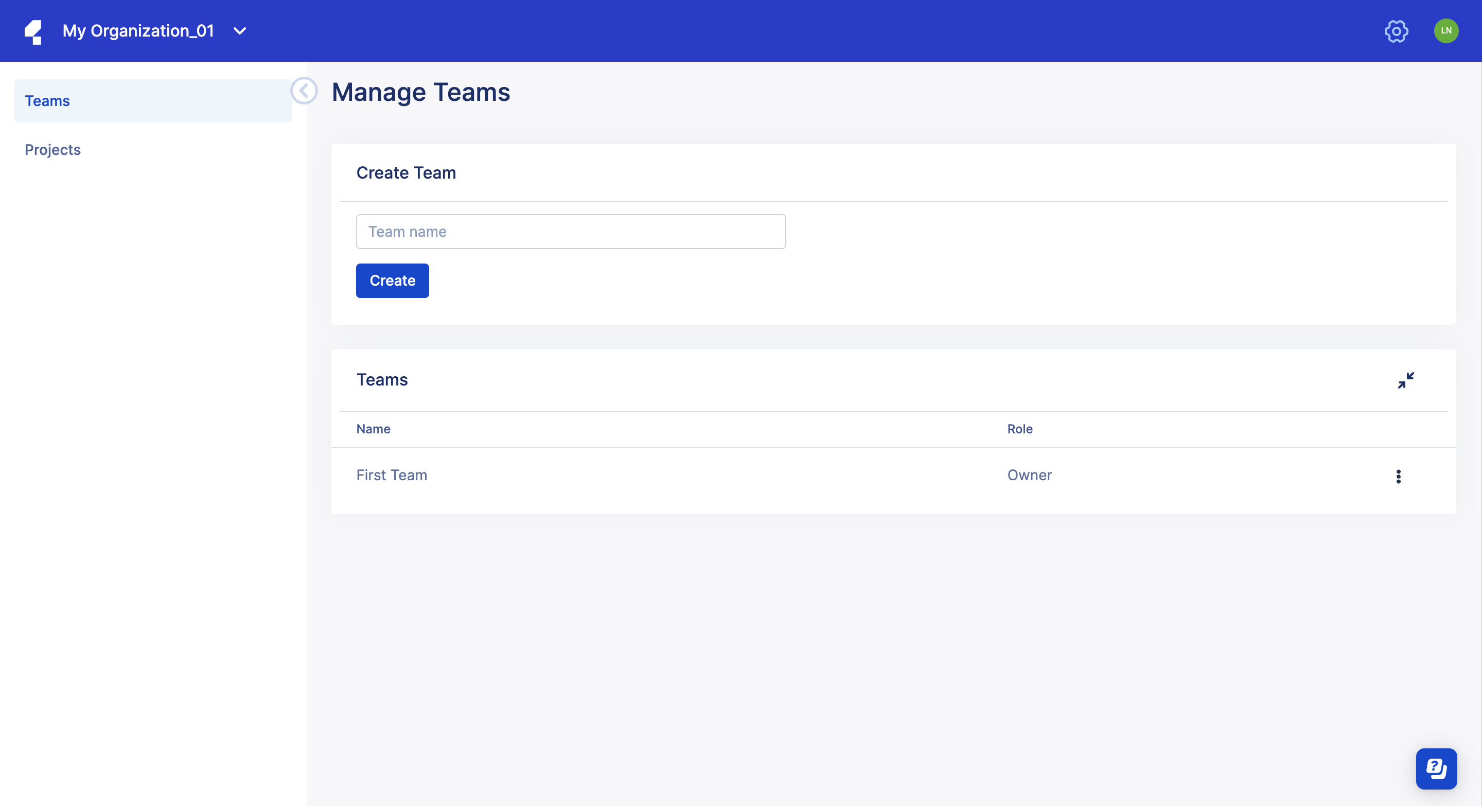 Manage Teams page