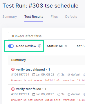 The Need Review button to view Defects.
