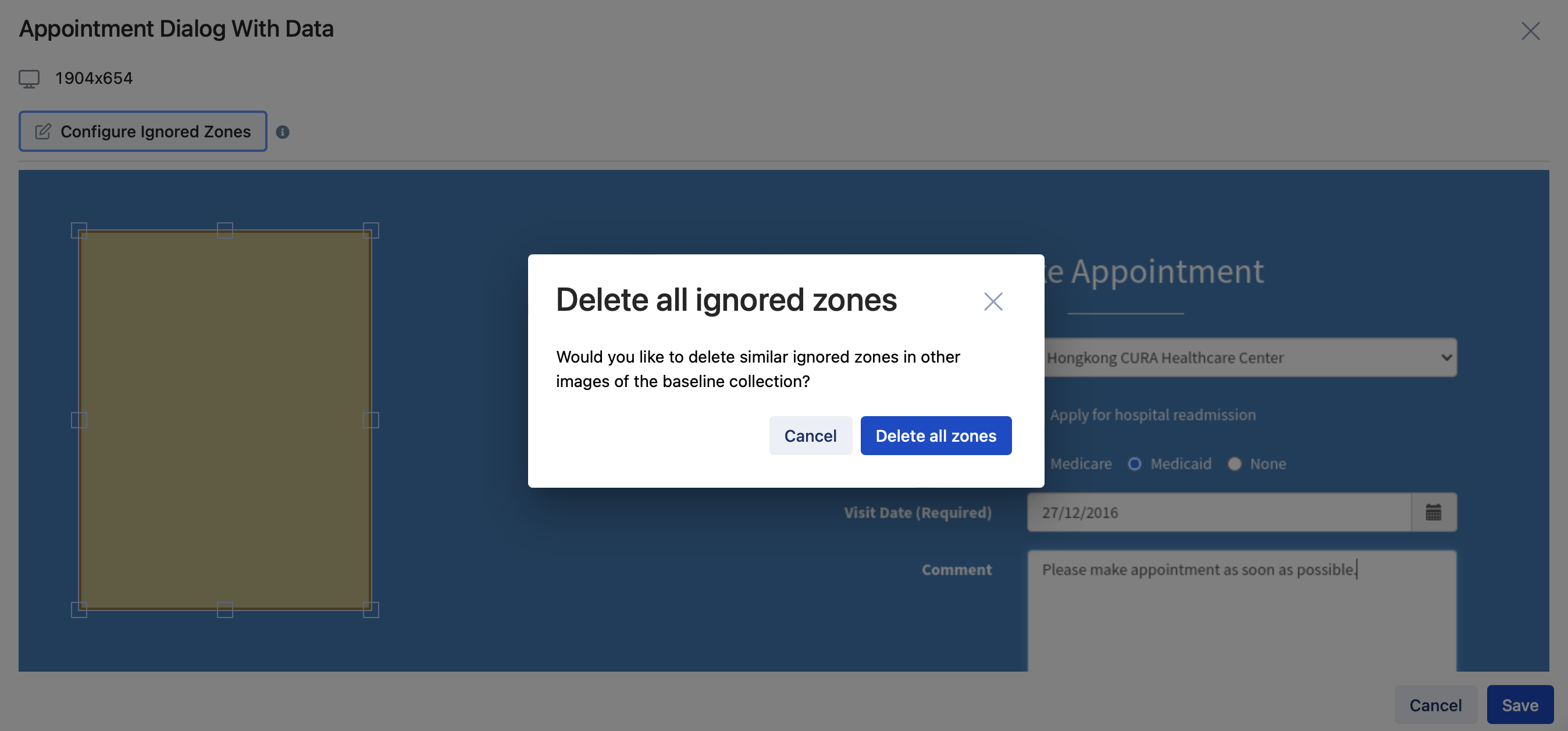 delete all ignored zones popup box