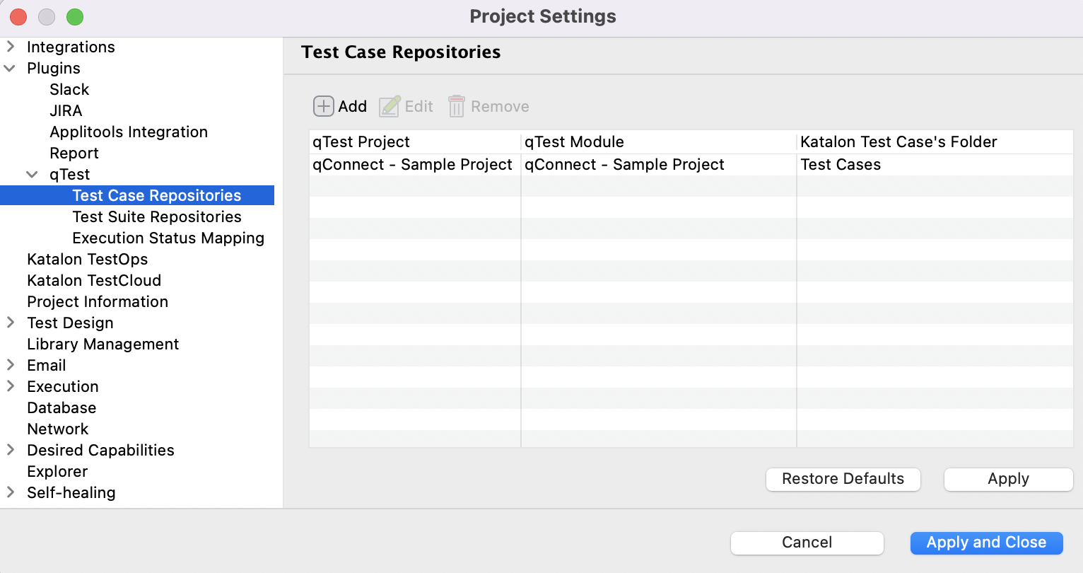 Map Katalon test case in manual setup