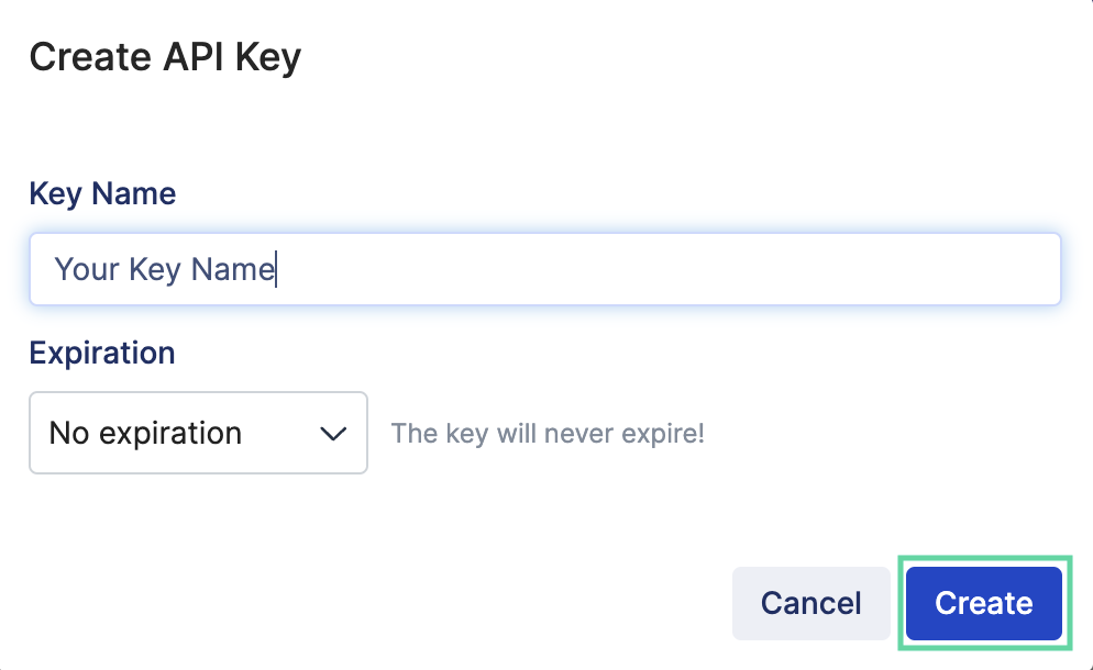 Create API Key dialog