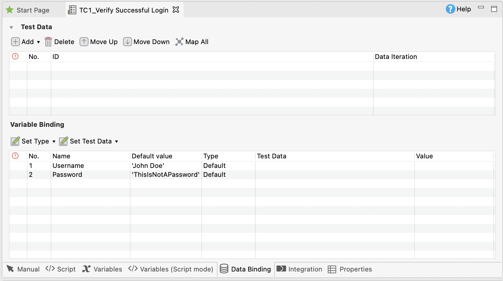 Data binding section