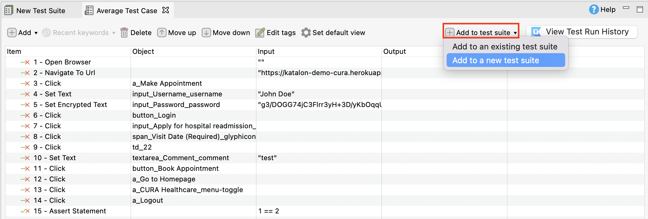 Add test case to a test suite