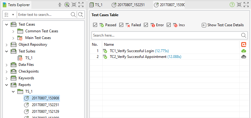 The Test Case table section