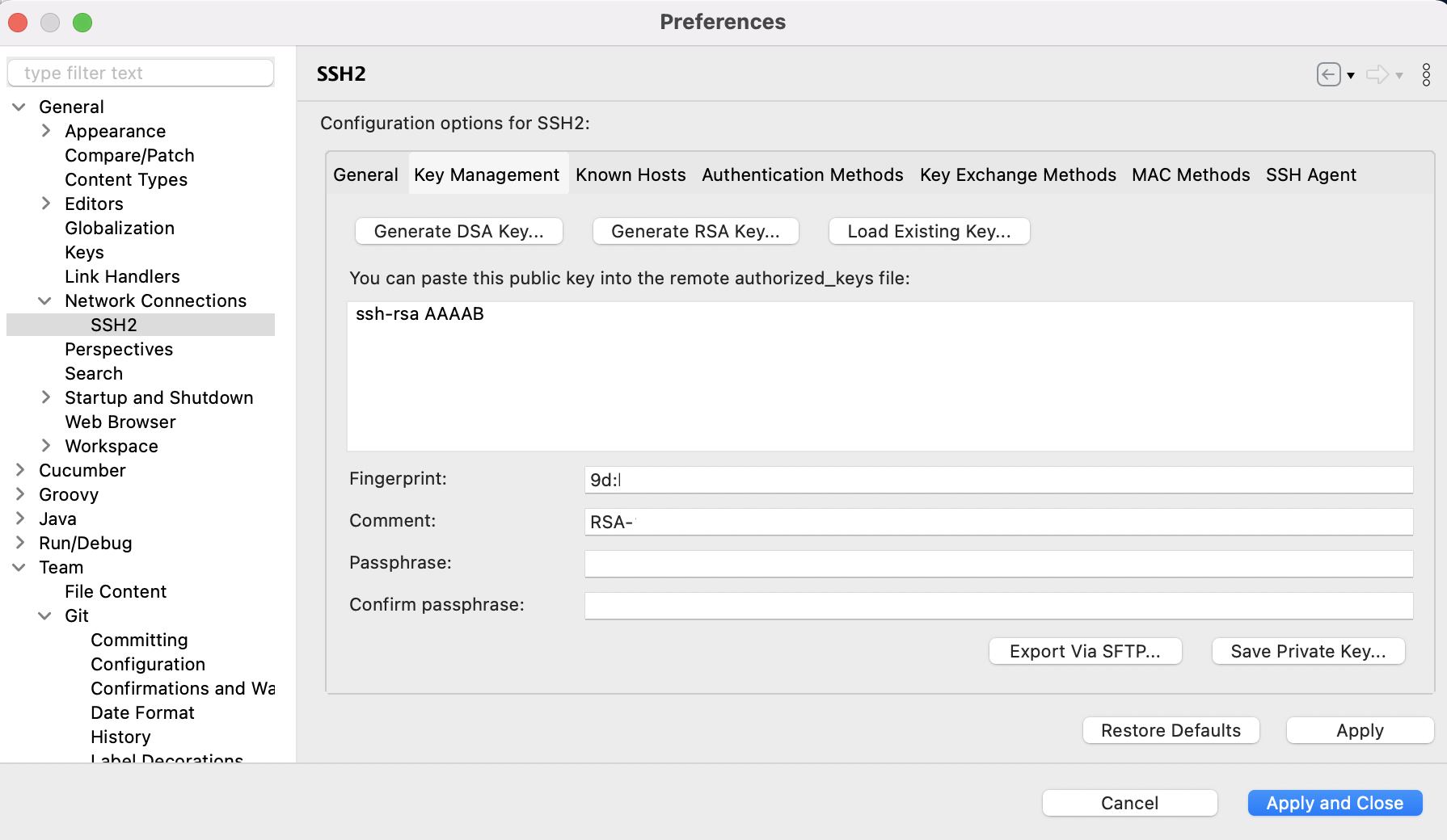 Key management tab