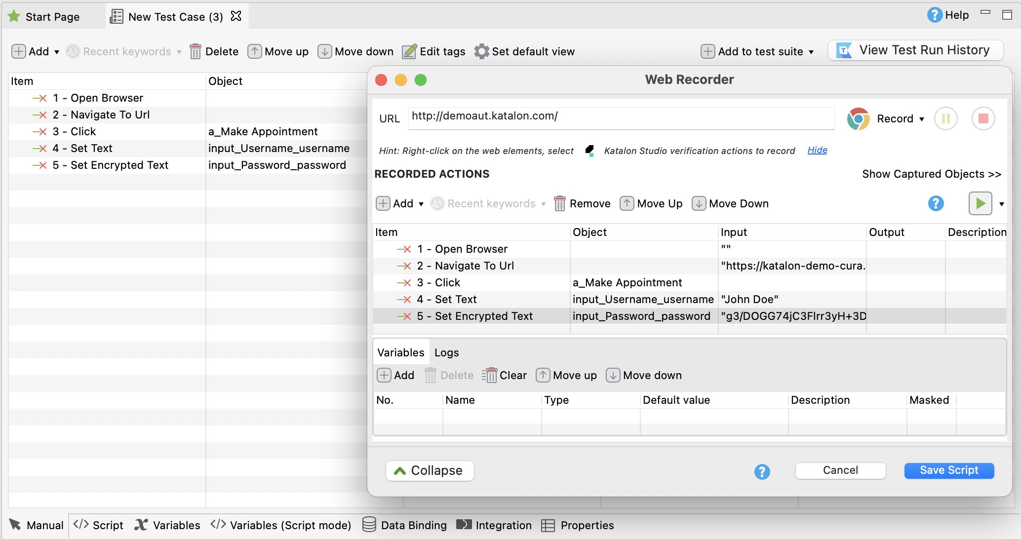 record on existing test case