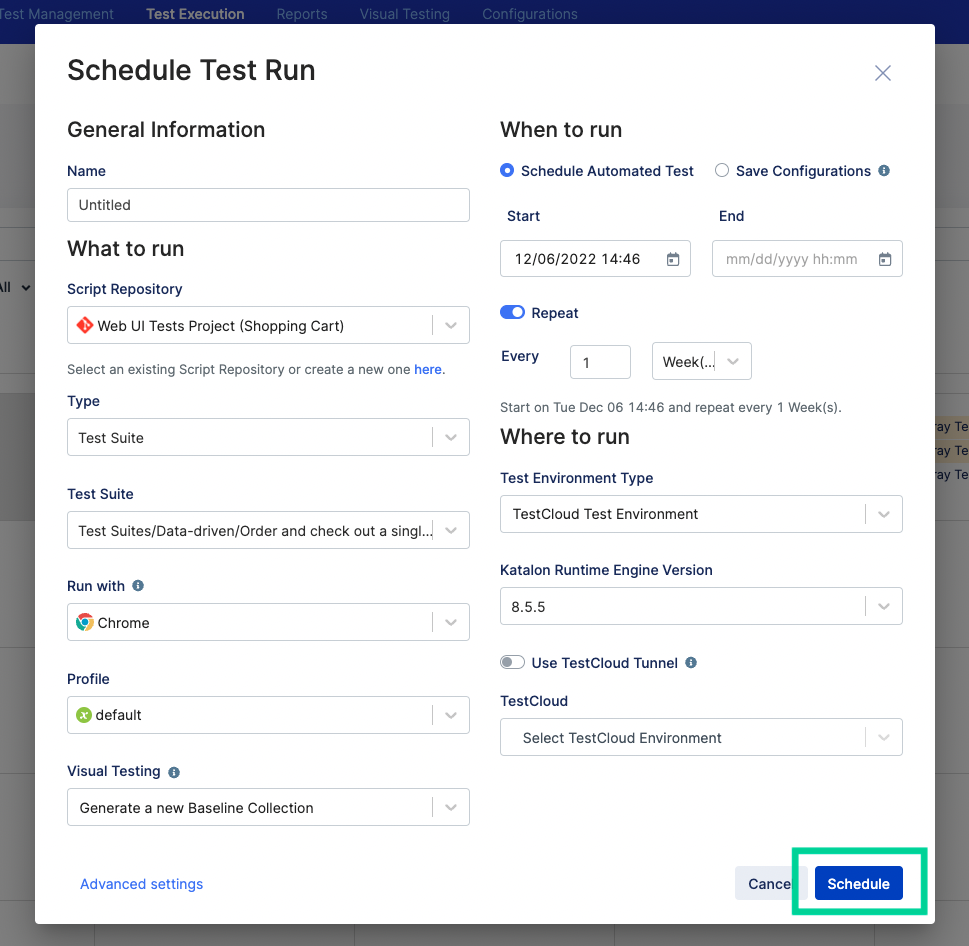 Finish scheduling test run