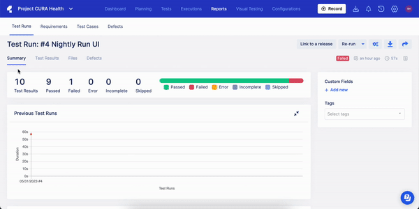 View your test run summary report.