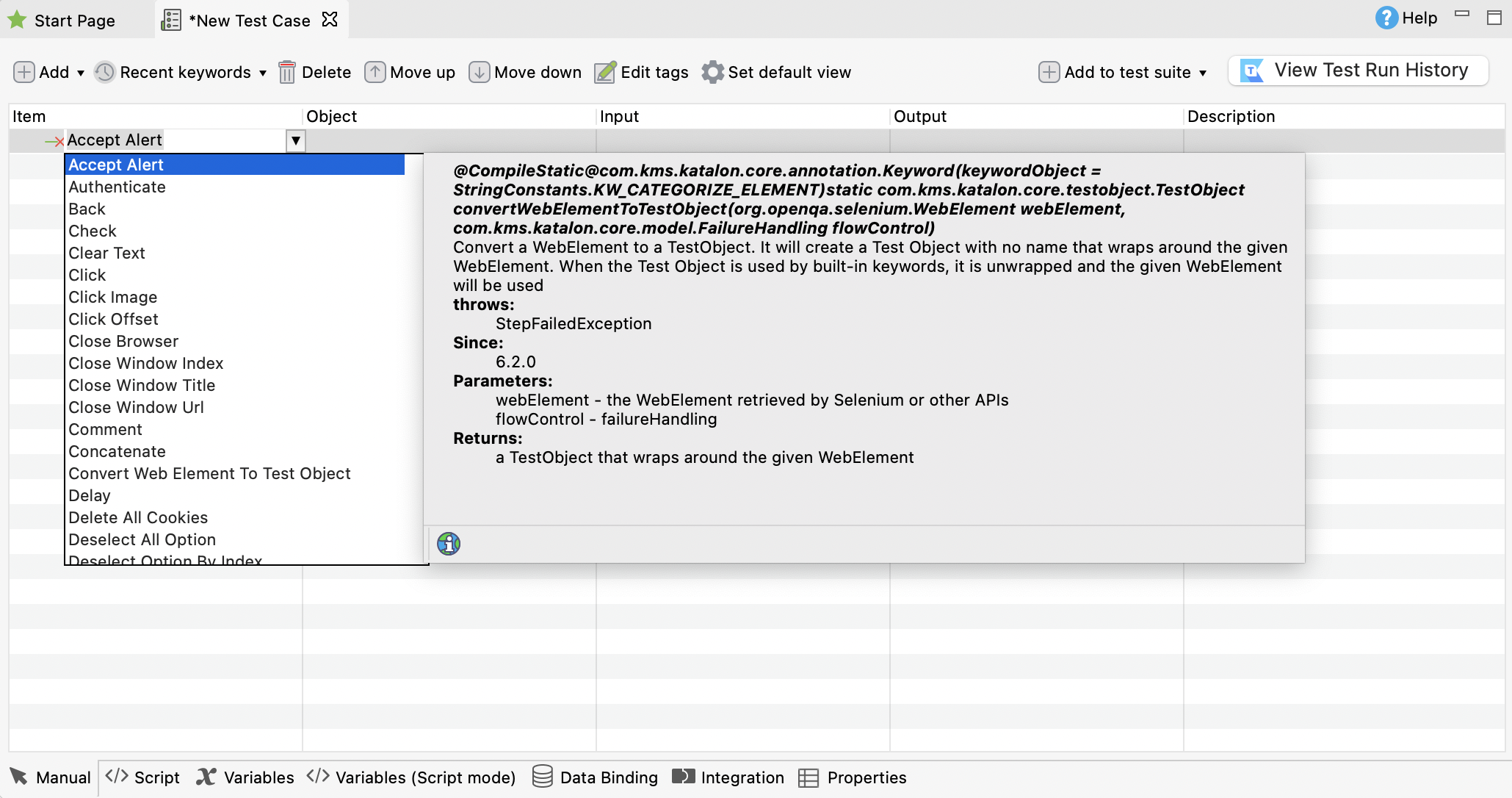 Create a new step in test case