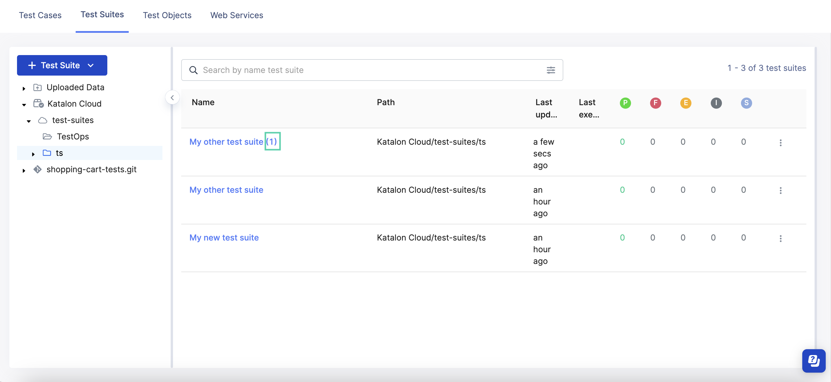 The selected test suite is duplicated.